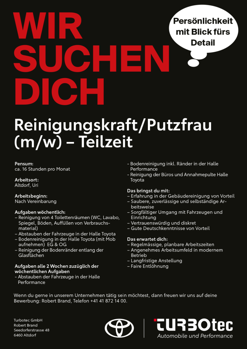 Stelleninserat Reinigungskraft